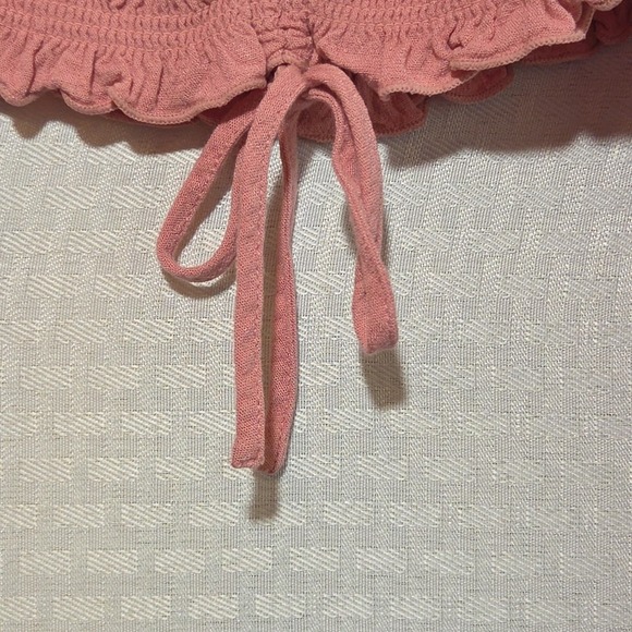Forever 21 Womens Pink Cropped‎ Blouse L Corset Tie Front Balloon Sleeve Ruched - Picture 5 of 16